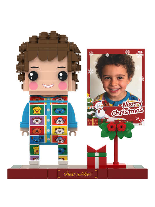 Custom Brick Christmas Scene with Instant Photo Display – One Person – Square Face product example