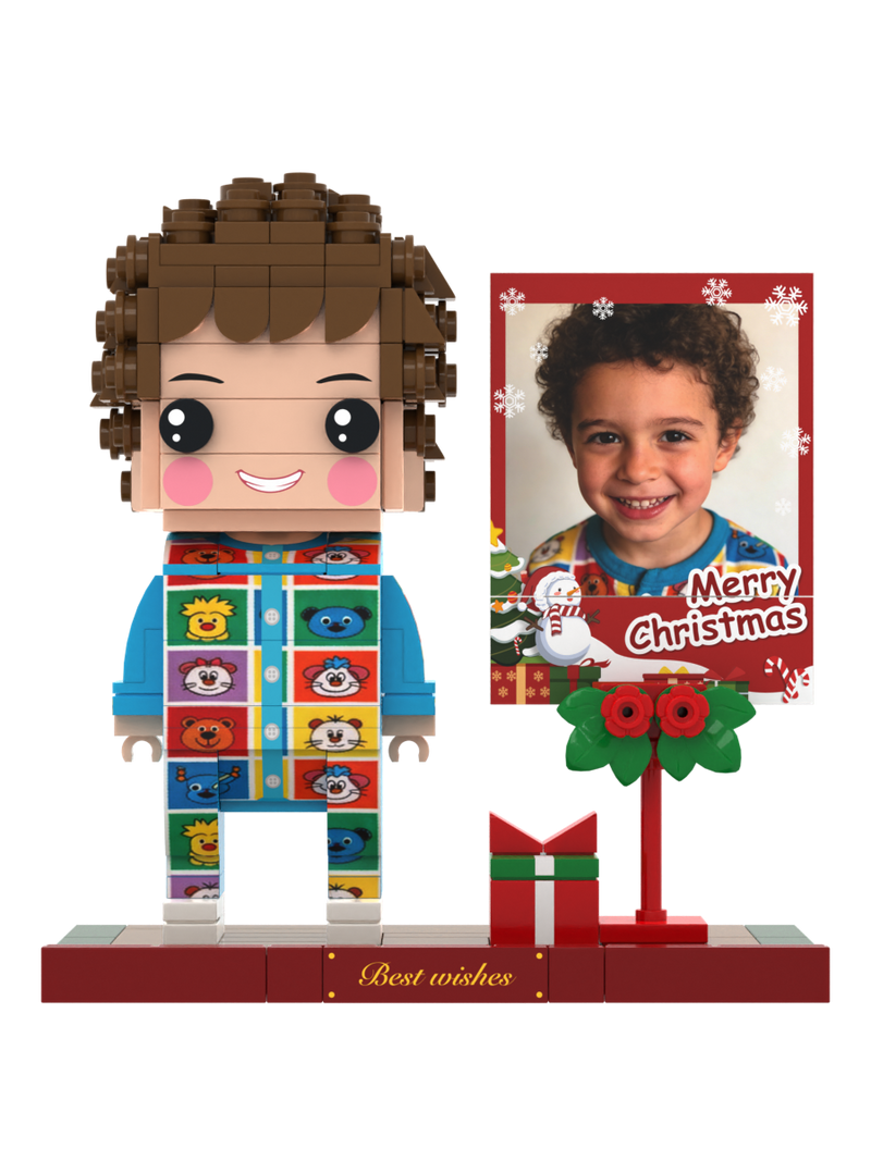 Custom Brick Christmas Scene with Instant Photo Display – One Person – Square Face product example