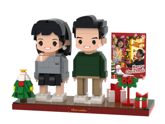 Custom Brick Christmas Scene with Instant Photo Display – Two People – Round Face product example