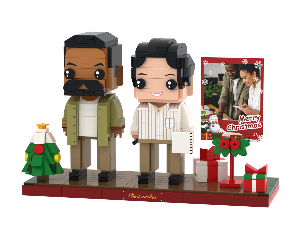 Custom Brick Christmas Scene with Instant Photo Display – Two People – Square Face product example