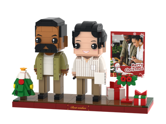 Custom Brick Christmas Scene with Instant Photo Display – Two People – Square Face product example