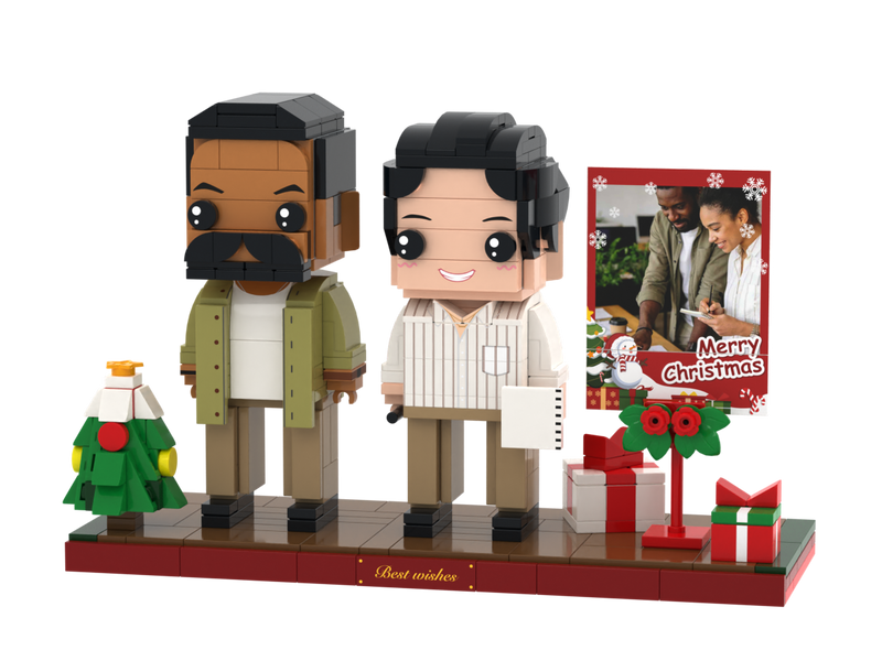 Custom Brick Christmas Scene with Instant Photo Display – Two People – Square Face product example