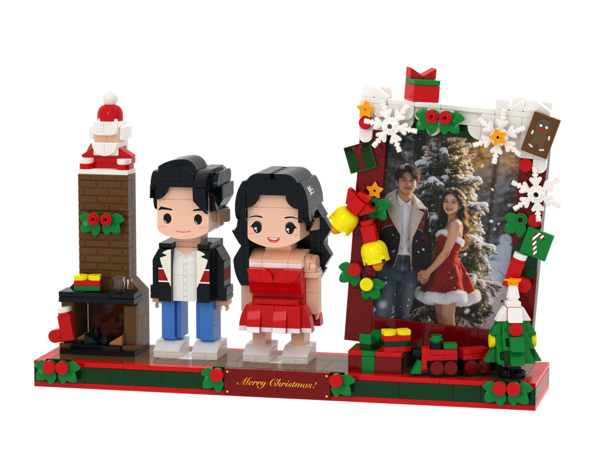 Custom Brick Christmas Photo Display – Two People – Round Face product example
