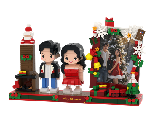 Custom Brick Christmas Photo Display – Two People – Round Face product example
