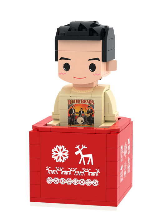 Custom Brick Christmas Gift Box Scene – One Person Seated – Round Face product example