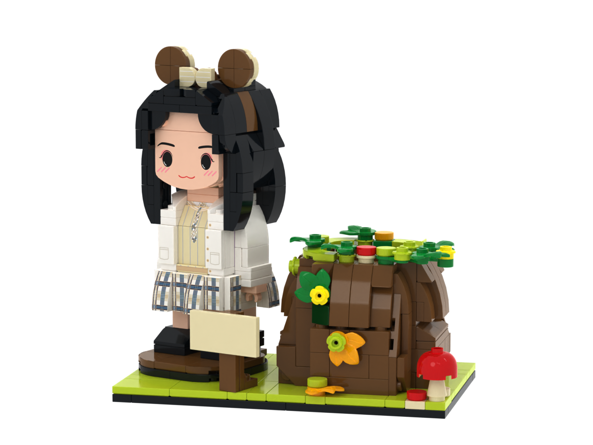 Custom Brick Figure Tree Stump Pen Holder – One Person – Round Face product example