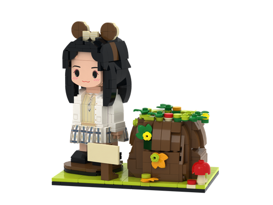 Custom Brick Figure Tree Stump Pen Holder – One Person – Round Face product example