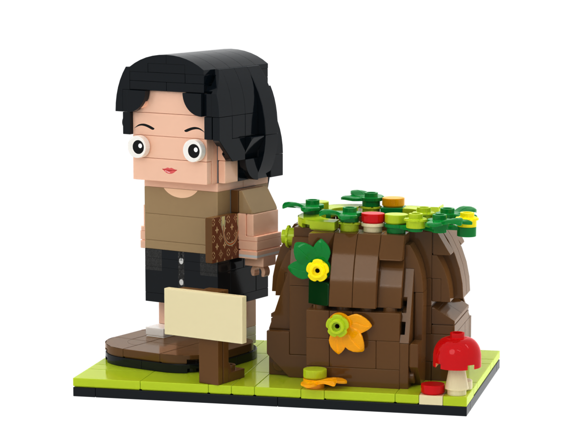 Custom Brick Figure Tree Stump Pen Holder – One Person – Square Face product example
