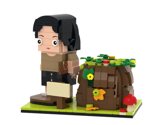 Custom Brick Figure Tree Stump Pen Holder – One Person – Square Face product example