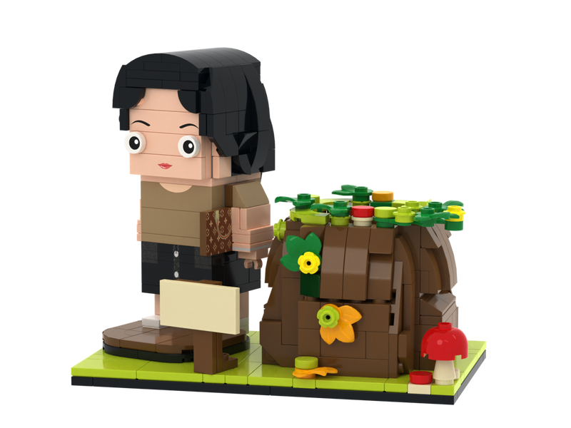 Custom Brick Figure Tree Stump Pen Holder – One Person – Square Face product example