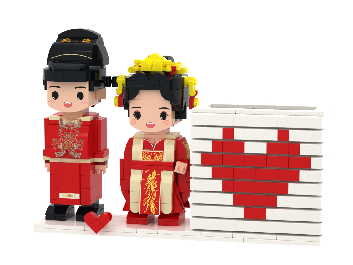 Custom Brick Couple Heart Pen Holder – Round Face product example