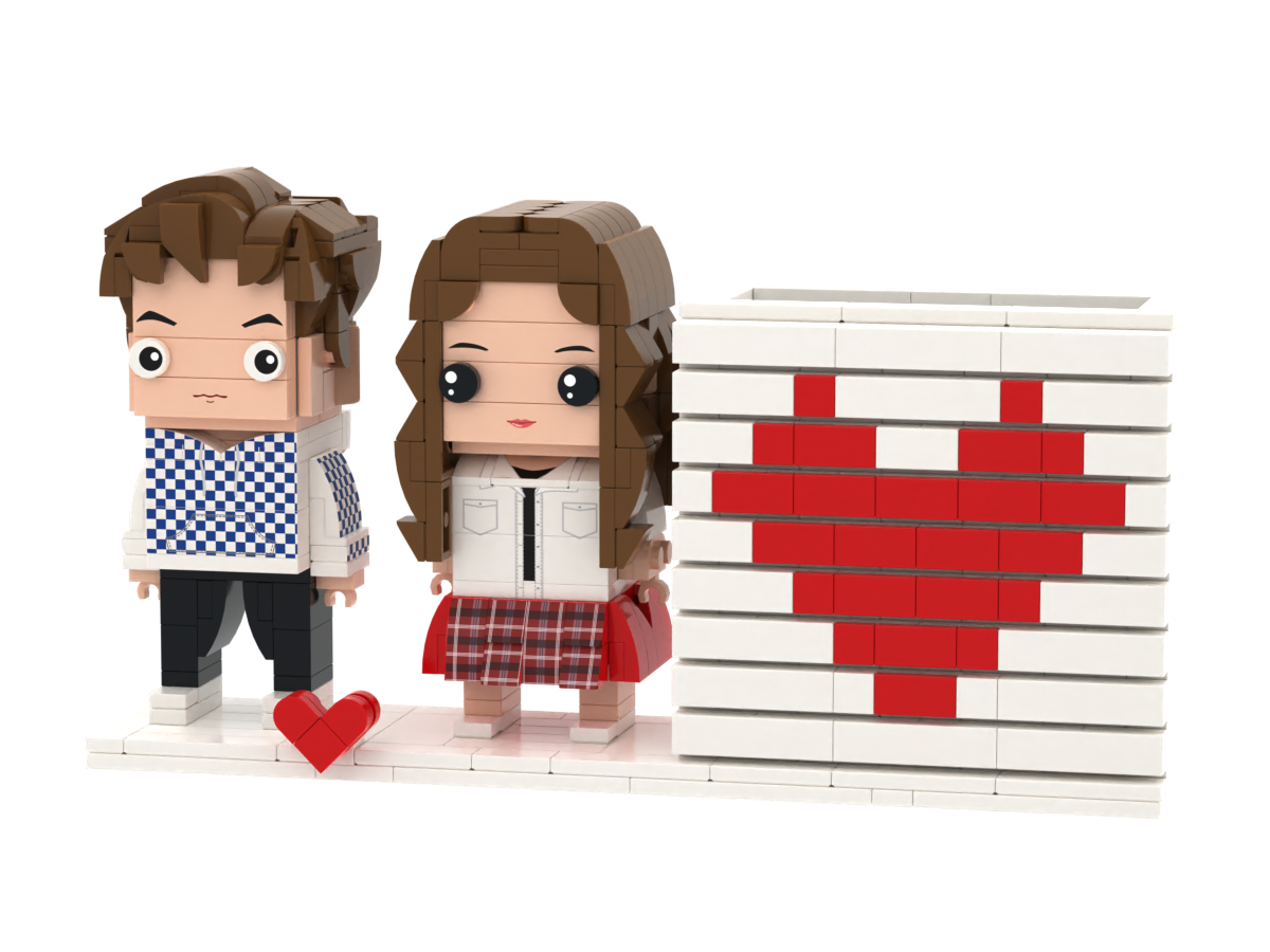 Custom Brick Couple Heart Pen Holder – Square Face product example