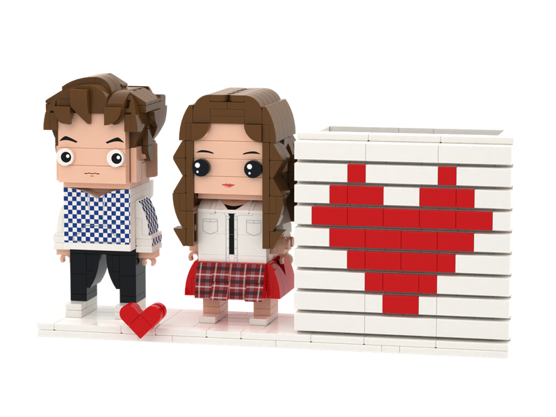 Custom Brick Couple Heart Pen Holder – Square Face product example