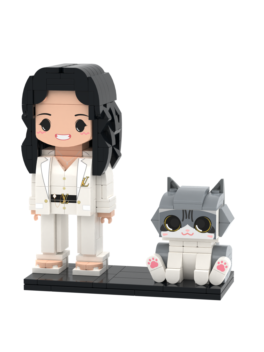 Custom Brick Figure with Preset Cat – Figure-Only Display – Round Face product example