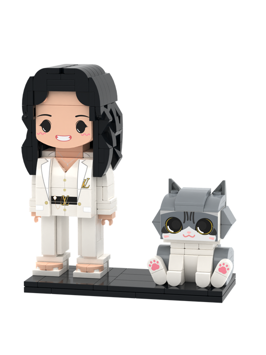 Custom Brick Figure with Preset Cat – Figure-Only Display – Round Face product example