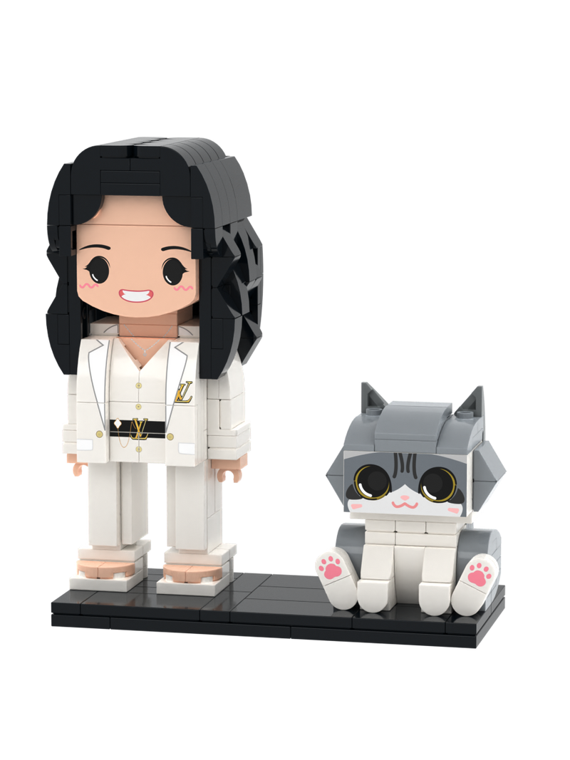 Custom Brick Figure with Preset Cat – Figure-Only Display – Round Face product example
