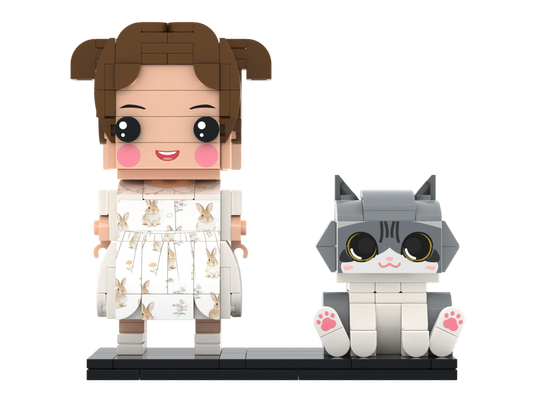 Custom Brick Figure with Preset Cat – Figure-Only Display – Square Face product example
