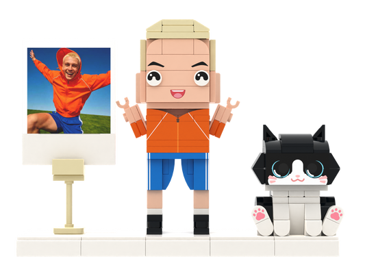 Custom Brick Figure with Preset Cat and Instant Photo Display – Square Face product example