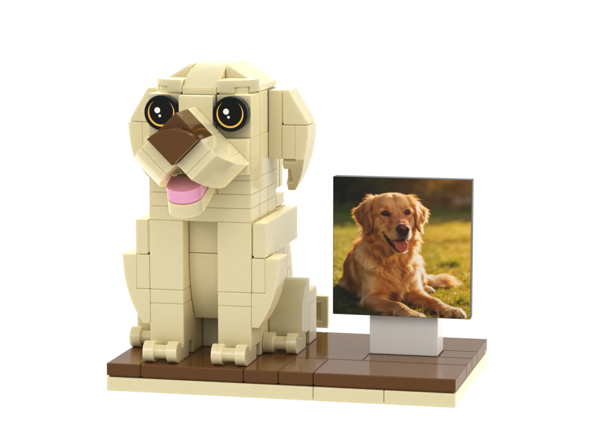 Custom Dog Brick Figure with Photo Display – Style B product example