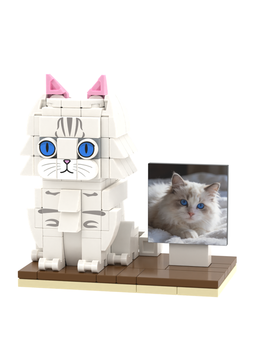 Custom Cat Brick Figure with Photo Display – Style B product example