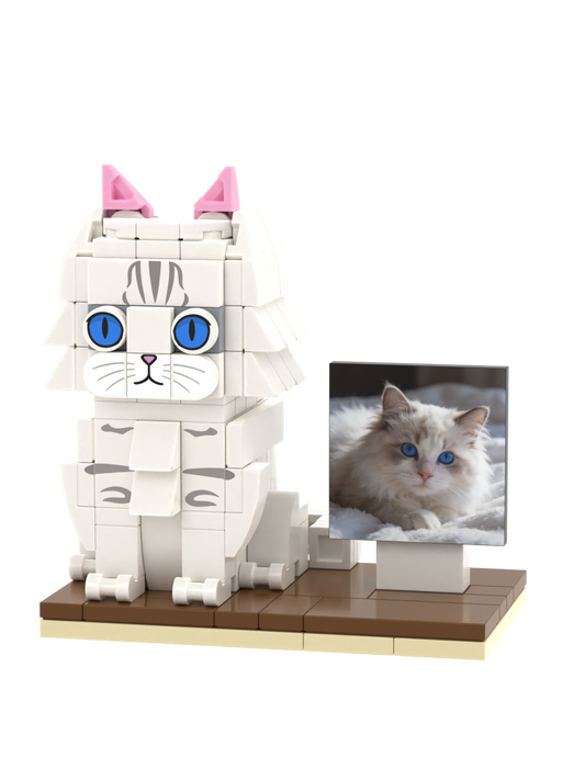 Custom Cat Brick Figure with Photo Display – Style B product example