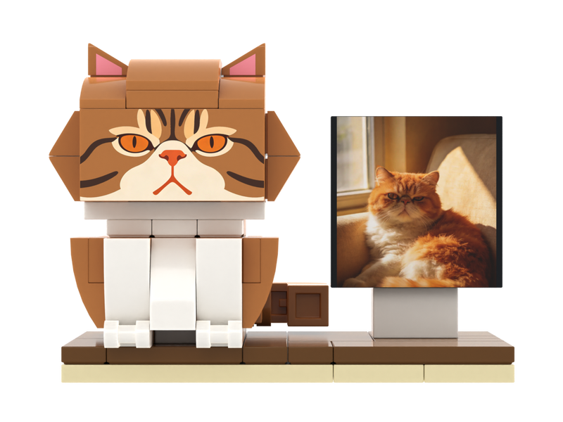 Custom Cat Brick Figure with Photo Display – Style A product example