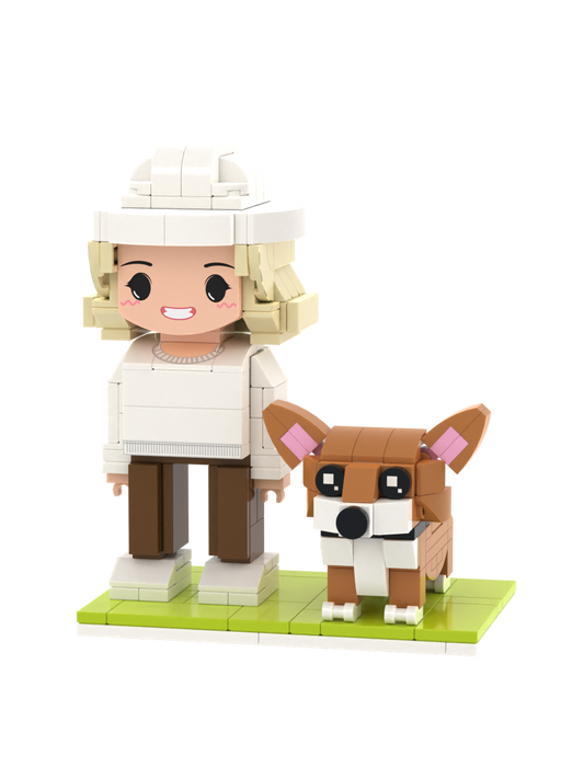 Custom Person & Dog Brick Figure Set – Figure Only – Round Face product example