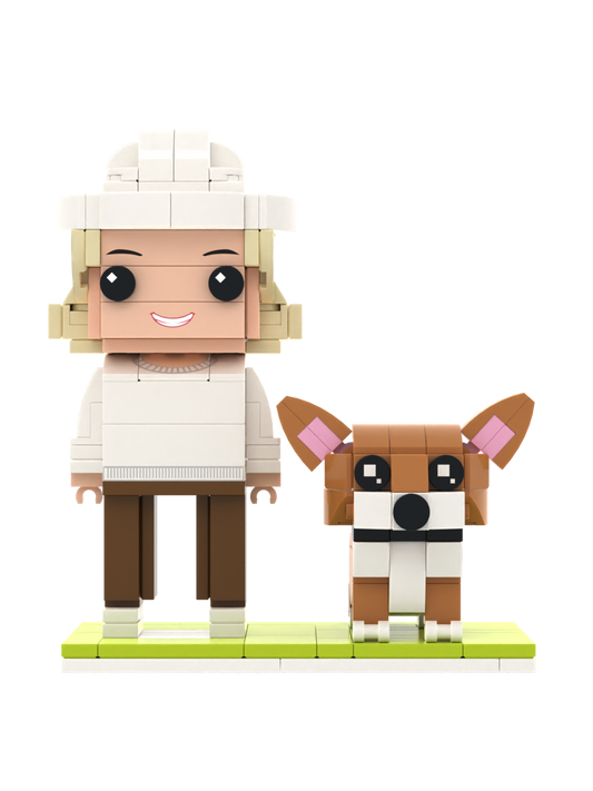 Custom Person & Dog Brick Figure Set – Figure Only – Square Face product example