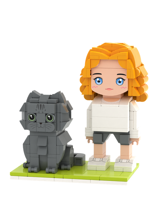 Custom Person & Cat Brick Figure Set – Figure Only – Round Face product example