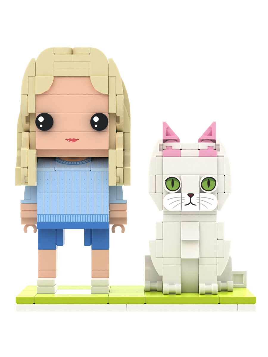Custom Person & Cat Brick Figure Set – Figure Only – Square Face product example