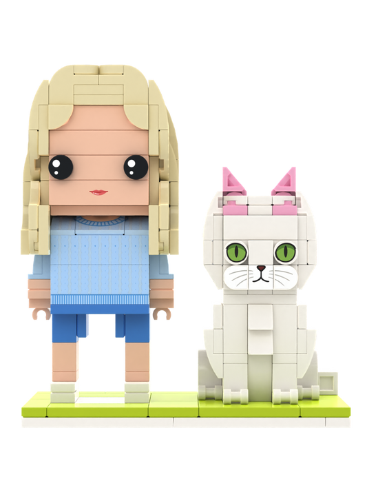 Custom Person & Cat Brick Figure Set – Figure Only – Square Face product example